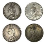 Four Queen Victoria double florin coins