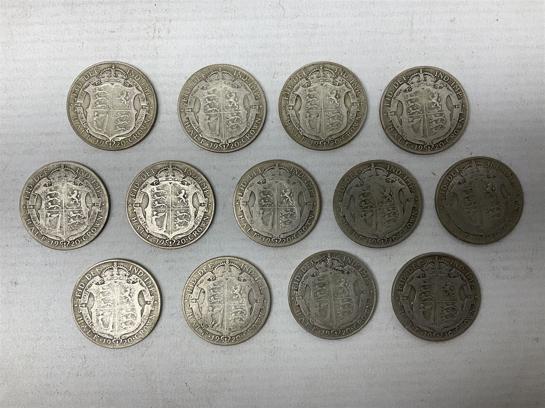 Thirteen King George V 1920 half crown coins - Image 2 of 2