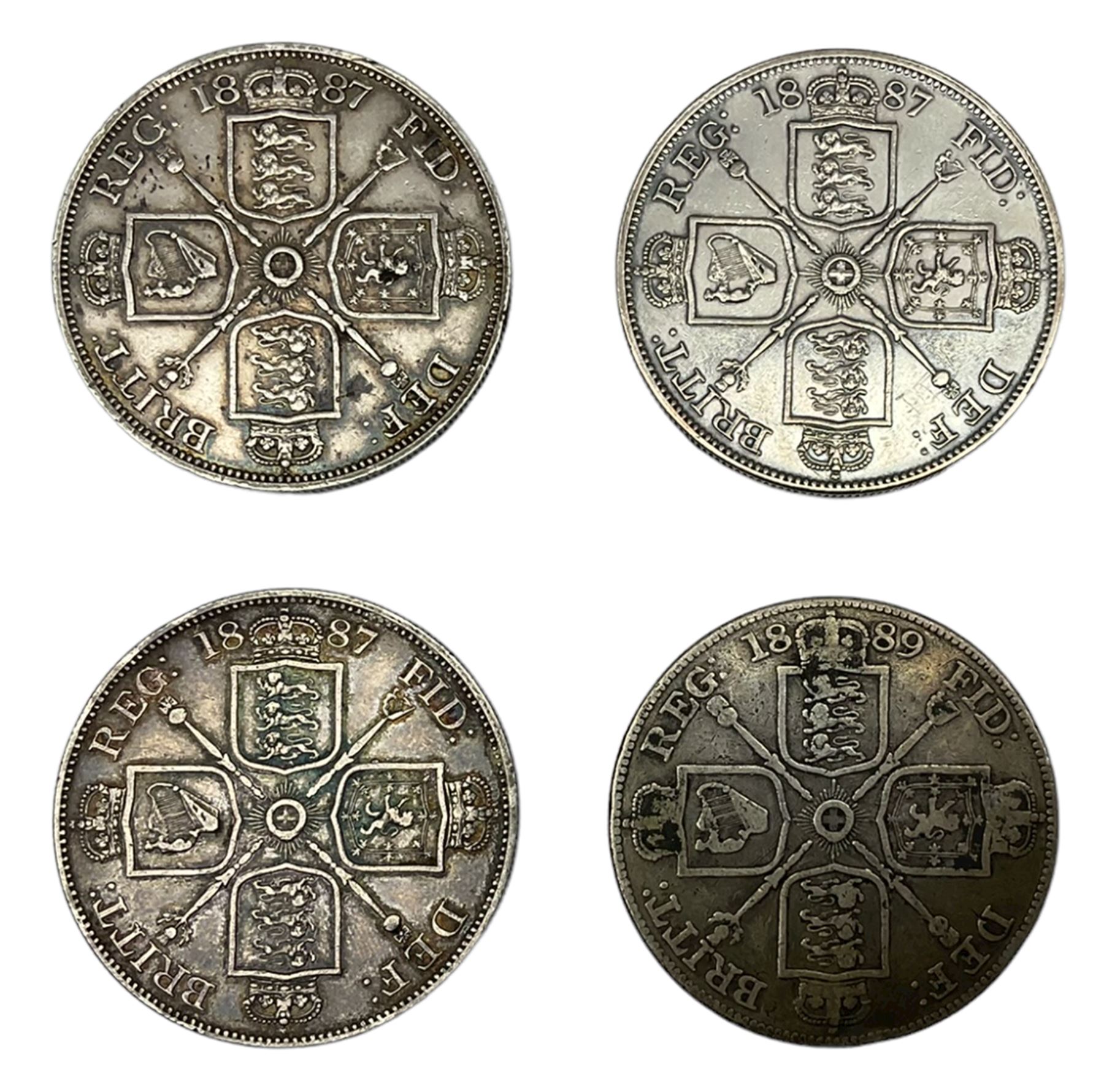 Four Queen Victoria double florin coins - Image 2 of 2