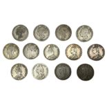 Thirteen Queen Victoria halfcrown coins