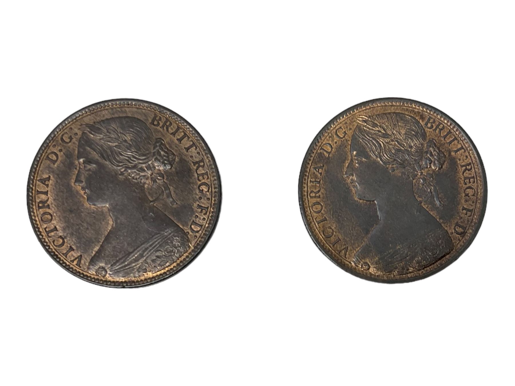 Two Queen Victoria 'bun head' penny coins - Image 2 of 2