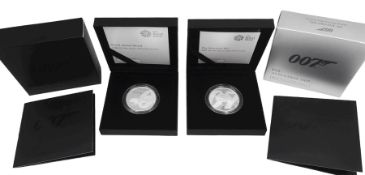 Two The Royal Mint United Kingdom 2020 James Bond 007 one ounce silver proof coins