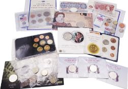 Great British and World coins including The Royal Mint Queen Elizabeth II 1990 five pound coin on ca