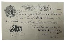 Bank of England Peppiatt London 10th November 1945 white five pound note