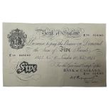 Bank of England Peppiatt London 10th November 1945 white five pound note