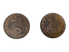 Two Queen Victoria 'bun head' penny coins