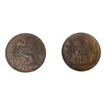 Two Queen Victoria 'bun head' penny coins