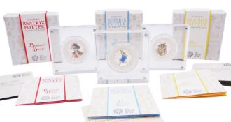 Three The Royal Mint United Kingdom Beatrix Potter silver proof fifty pence coins