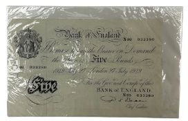 Bank of England Beale London 27th July 1949 white five pound note
