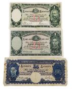 Three Commonwealth of Australia banknotes comprising King George V one pound 'M22 384723' and King G