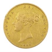 Queen Victoria shield back 1855 gold half sovereign coin