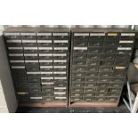 Pair of metal tool storage cabinets with tools