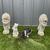 Cast stone garden figures in shape of a dog