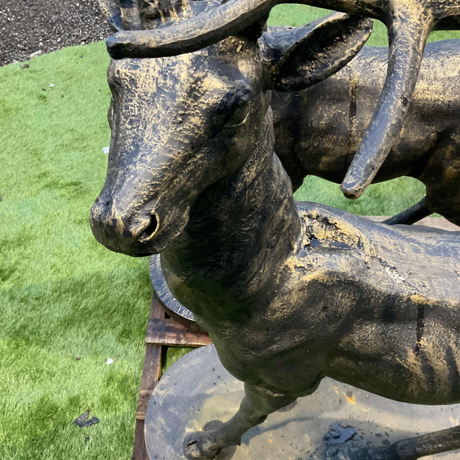 A pair of bronzed cast iron life-size garden or indoor Stags - Image 5 of 6