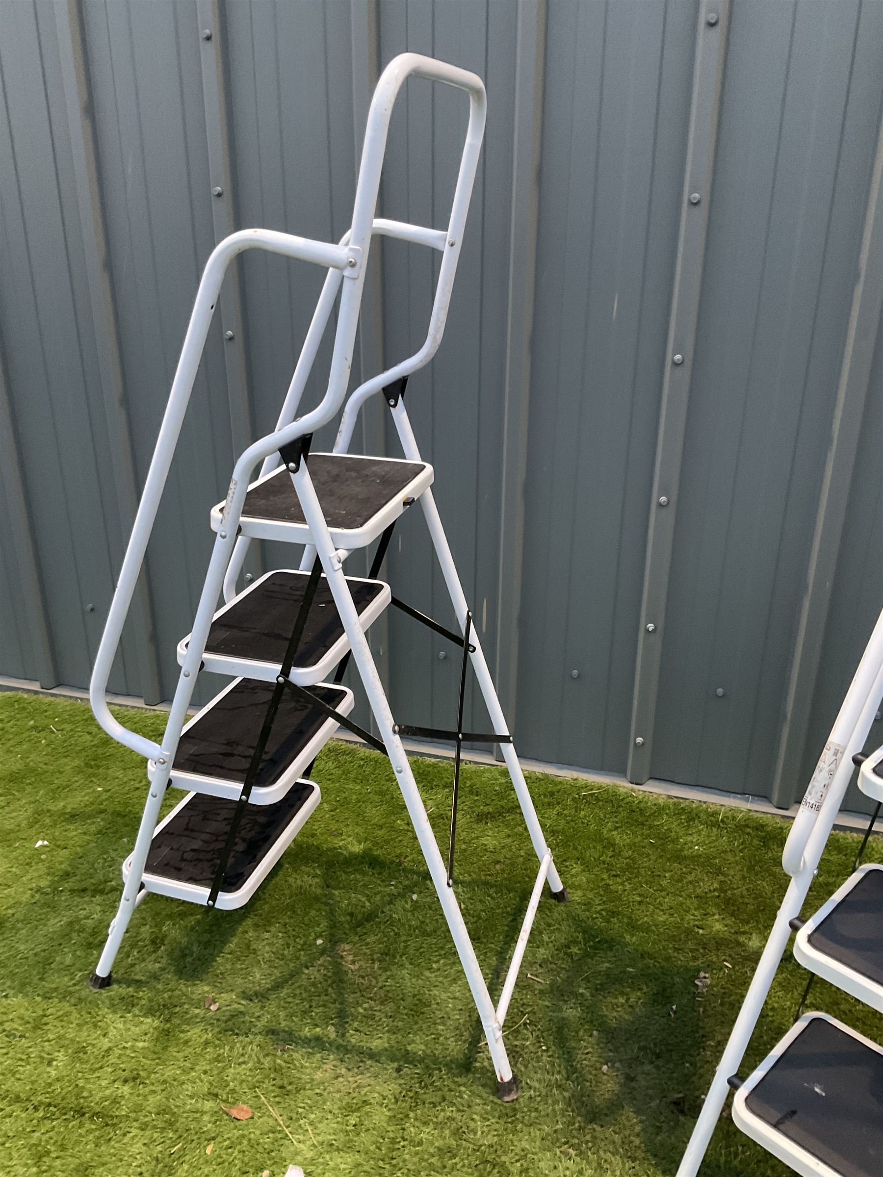 Pair of Painted white metal folding step ladders - Image 2 of 3