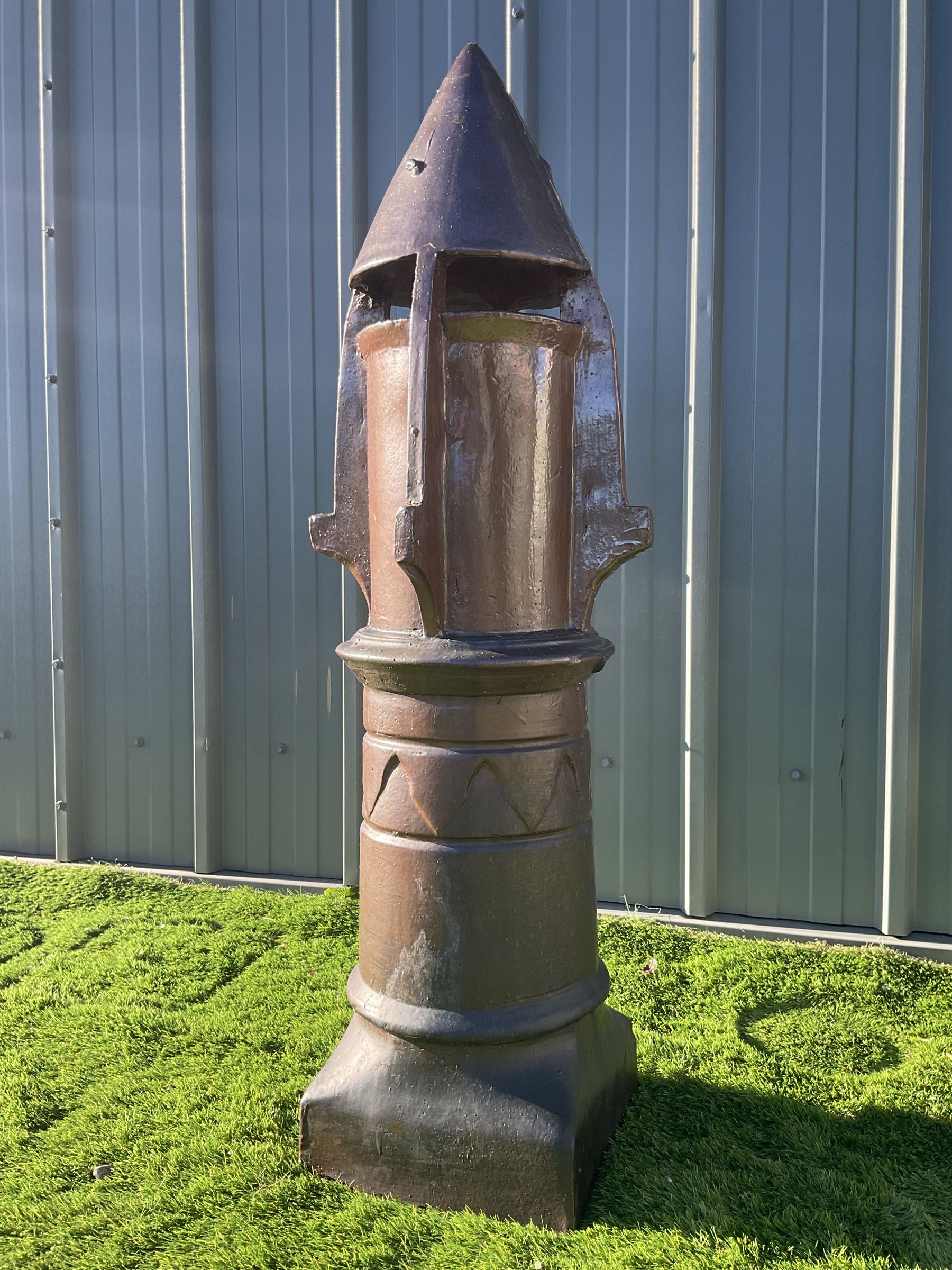 Glazed terracotta rocket shaped chimney pot