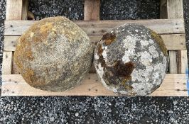 Pair of stone garden spheres