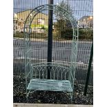 Washed green finish metal garden arbour bench