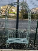 Washed green finish metal garden arbour bench