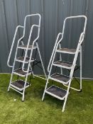 Pair of Painted white metal folding step ladders