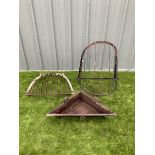 Pair of hay racks and triangular shape cast iron planter