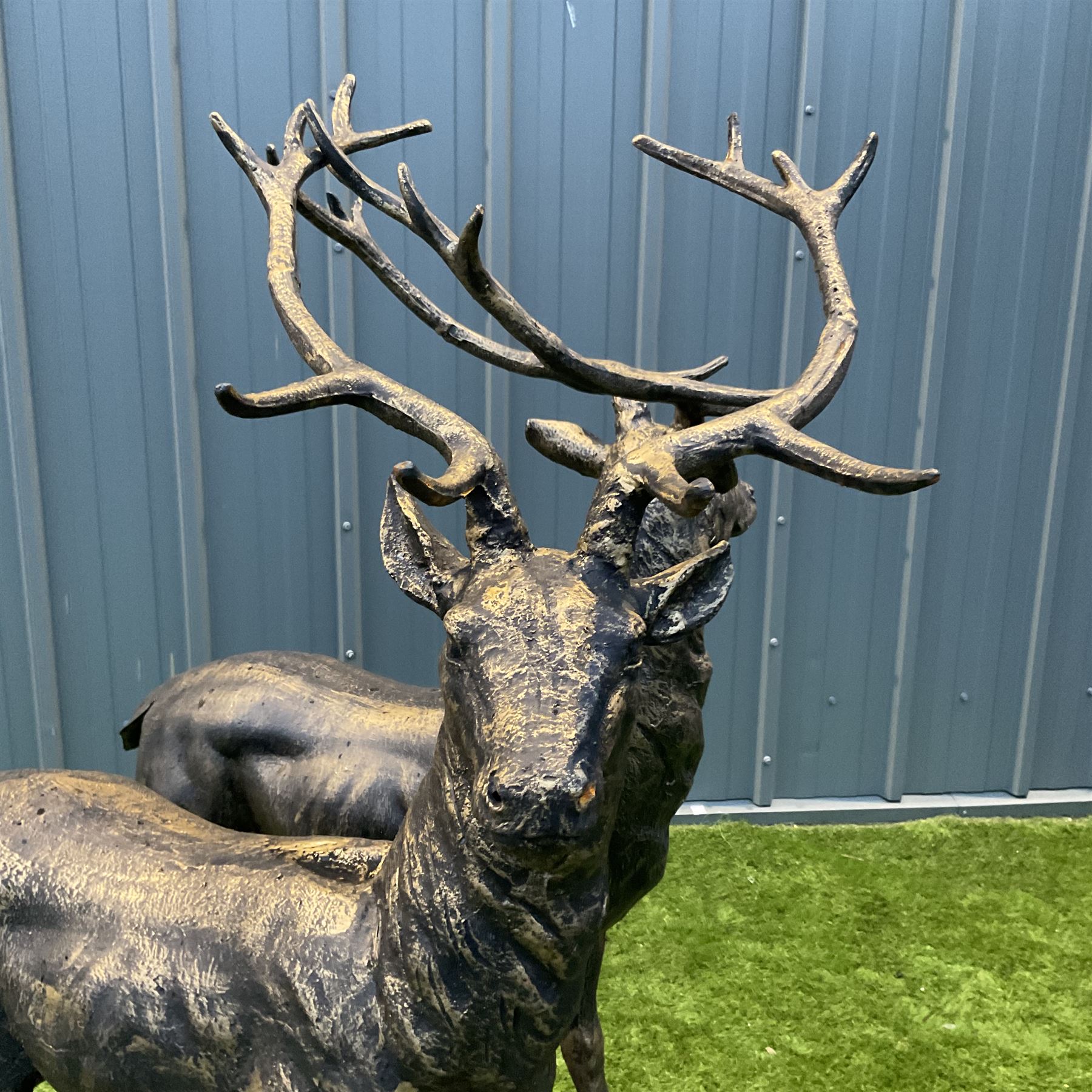 A pair of bronzed cast iron life-size garden or indoor Stags - Image 2 of 6