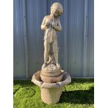 Cast stone garden bird bath - young boy