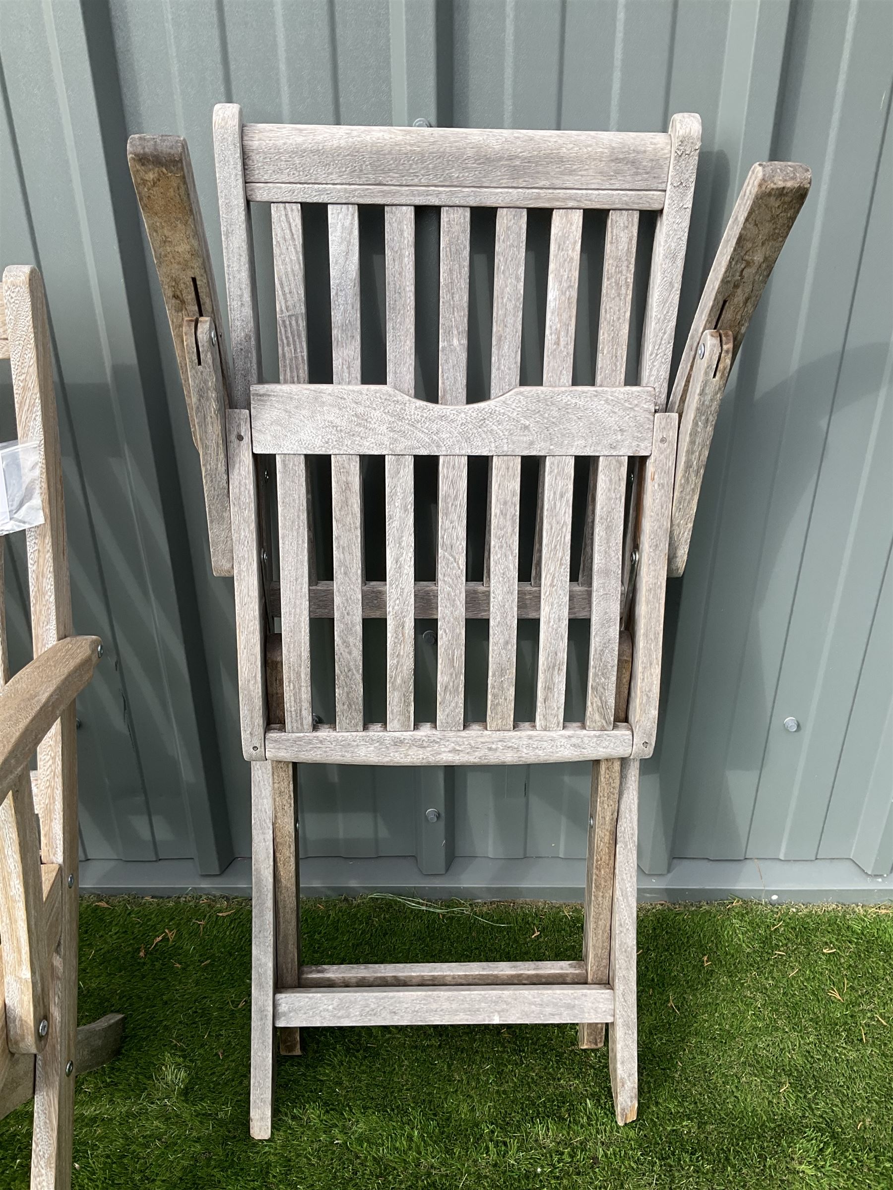 Set four teak slatted folding garden armchairs - Image 3 of 3