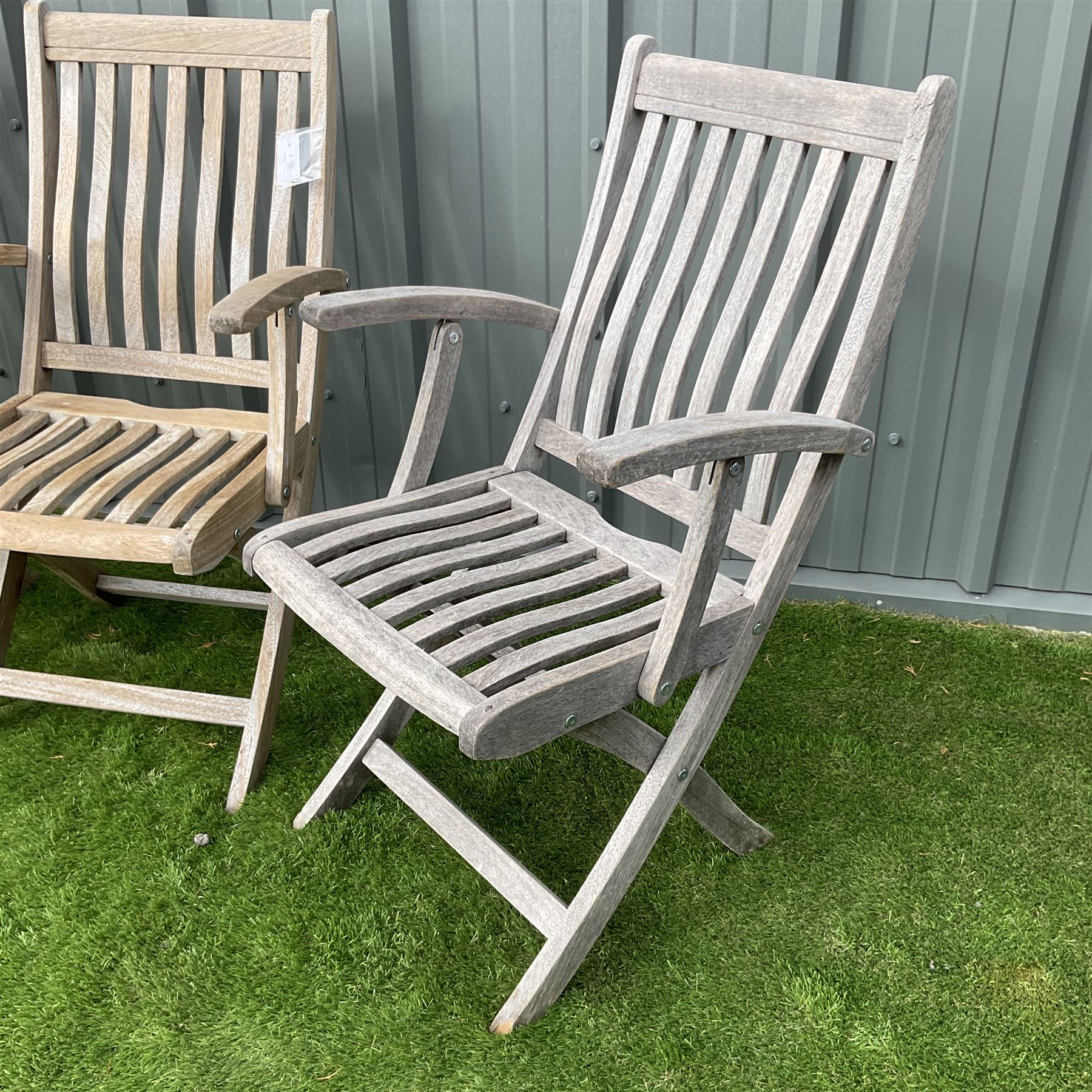 Set four teak slatted folding garden armchairs - Image 2 of 3