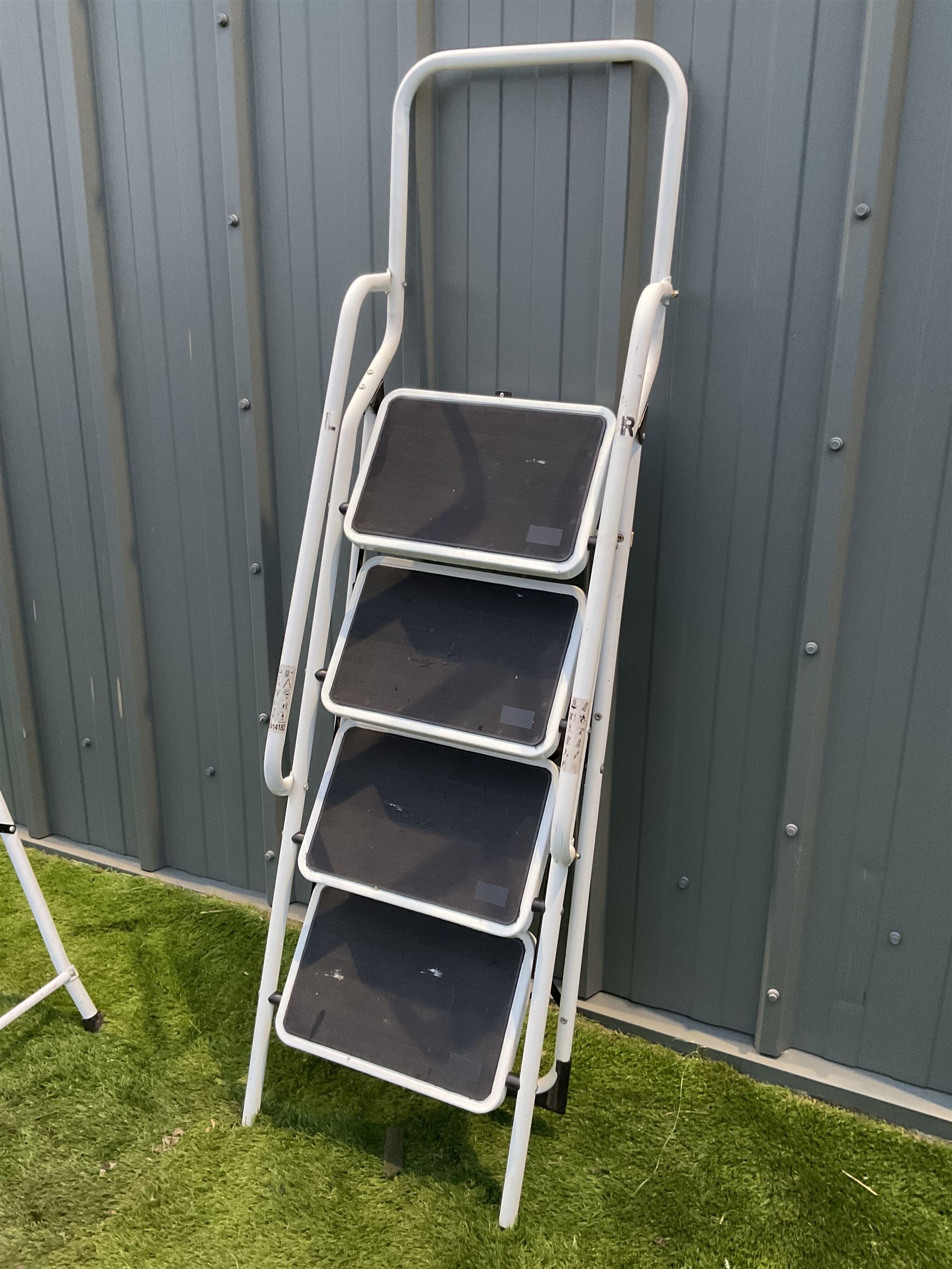 Pair of Painted white metal folding step ladders - Image 3 of 3