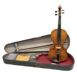 German trade violin c1900 with 36cm one-piece maple back and ribs and spruce top L59cm overall; in e