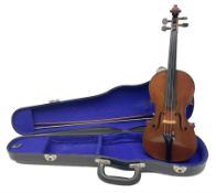 French three-quarter size violin with 33.5cm two-piece maple back and ribs and spruce top