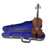 French three-quarter size violin with 33.5cm two-piece maple back and ribs and spruce top