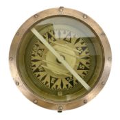 Ship's brass cased compass with gimbal mount