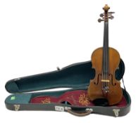 French violin c1900 labelled Guadagnini with 35.5cm two-piece maple back and ribs and spruce top