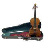 French violin c1900 labelled Guadagnini with 35.5cm two-piece maple back and ribs and spruce top