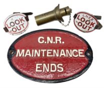 Railway interest - oval cast-iron plaque 'G.N.R. Maintenance Ends' in red