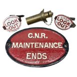 Railway interest - oval cast-iron plaque 'G.N.R. Maintenance Ends' in red