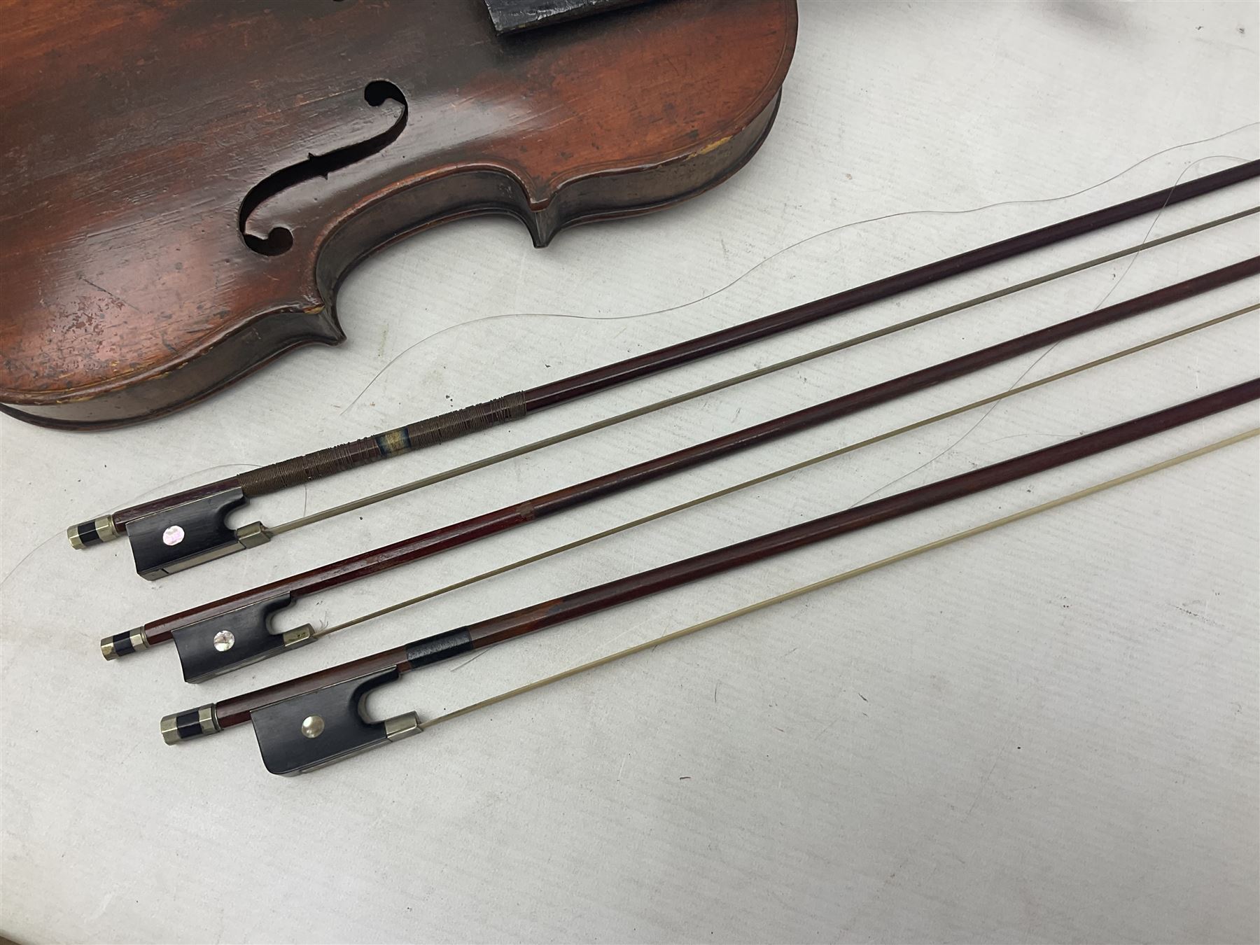 Incomplete amateur made violin c1880 for restoration and completion with 36.5cm one-piece maple back - Image 5 of 12