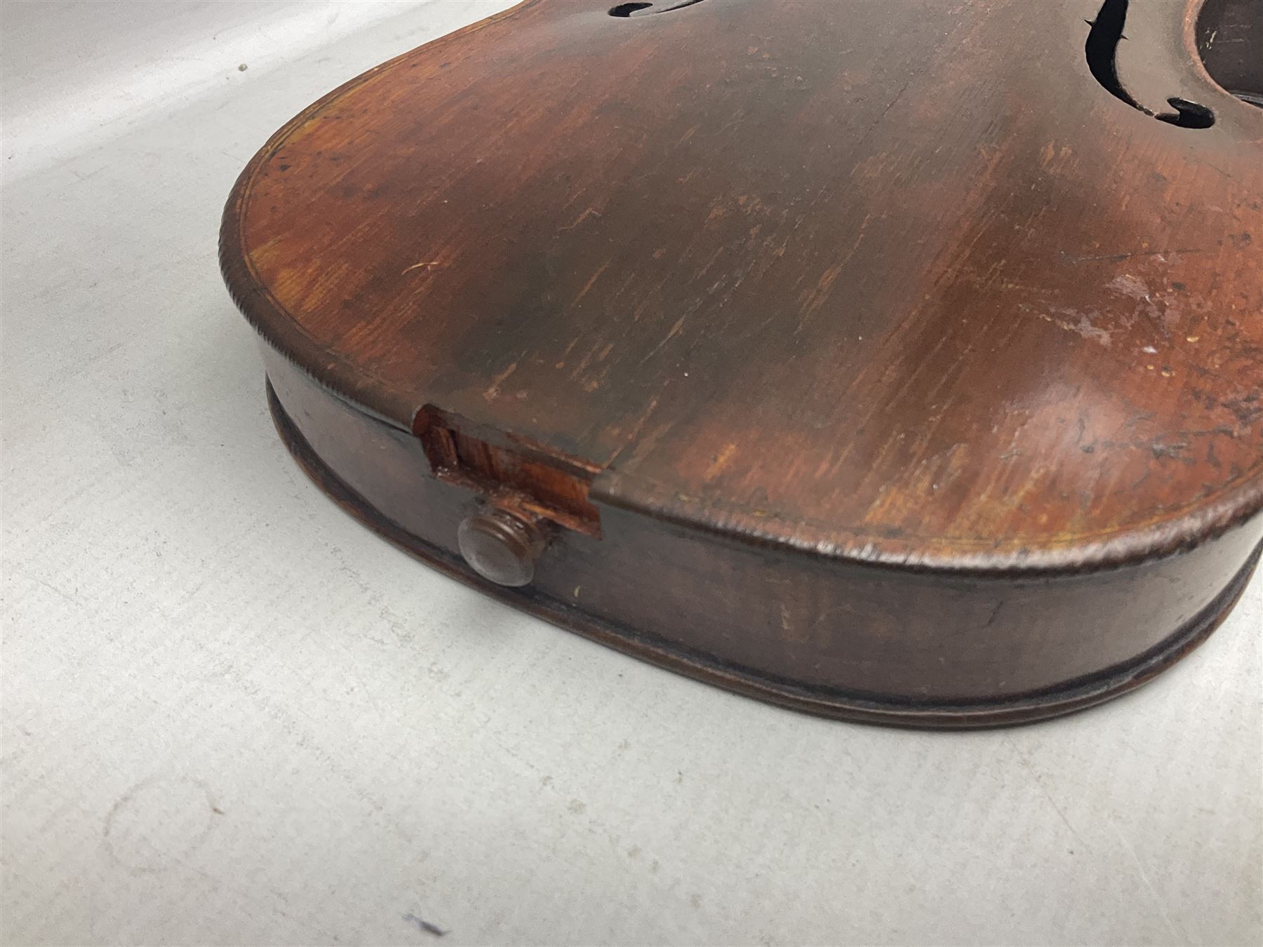 Incomplete amateur made violin c1880 for restoration and completion with 36.5cm one-piece maple back - Image 10 of 12