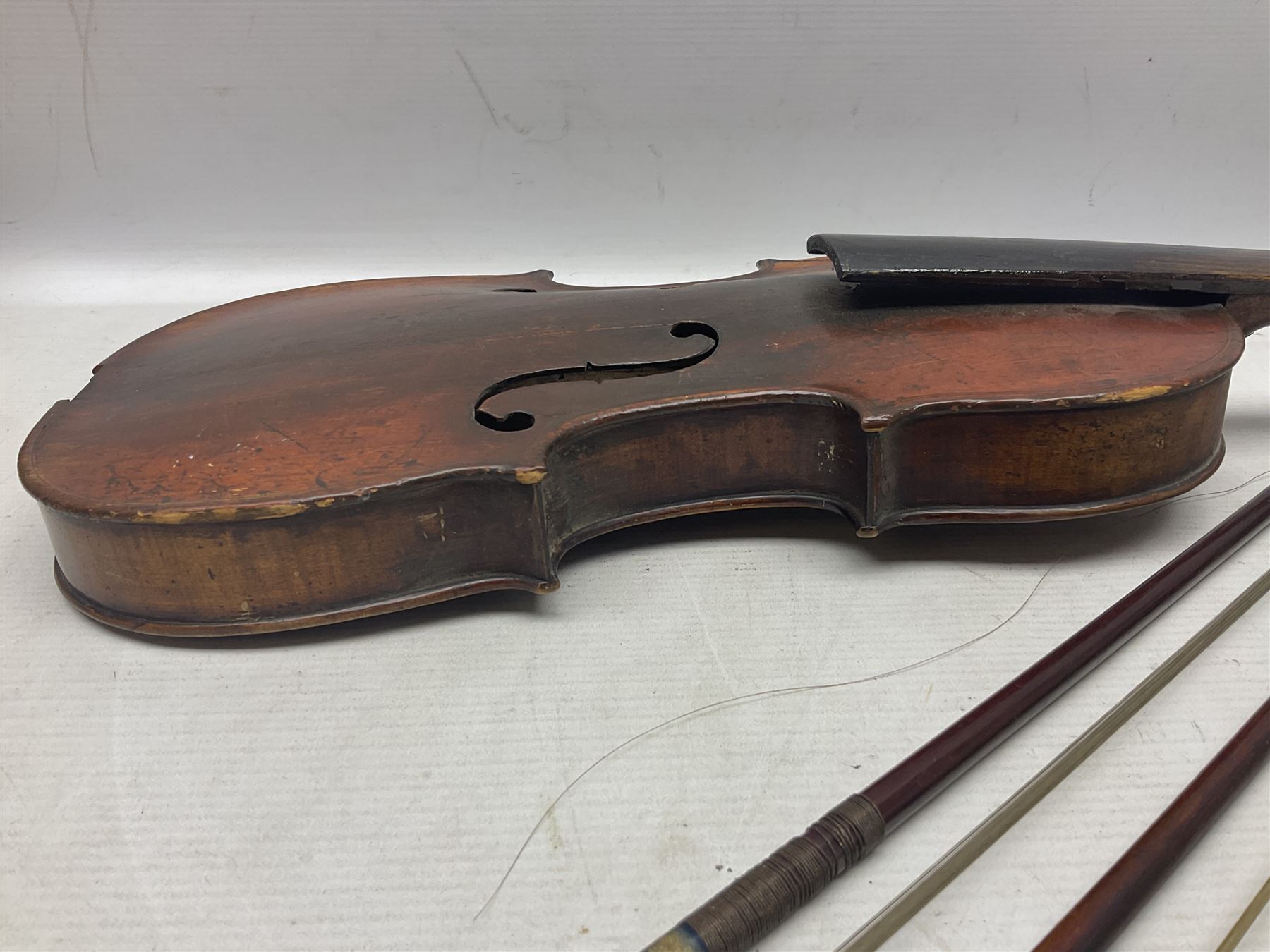 Incomplete amateur made violin c1880 for restoration and completion with 36.5cm one-piece maple back - Image 7 of 12