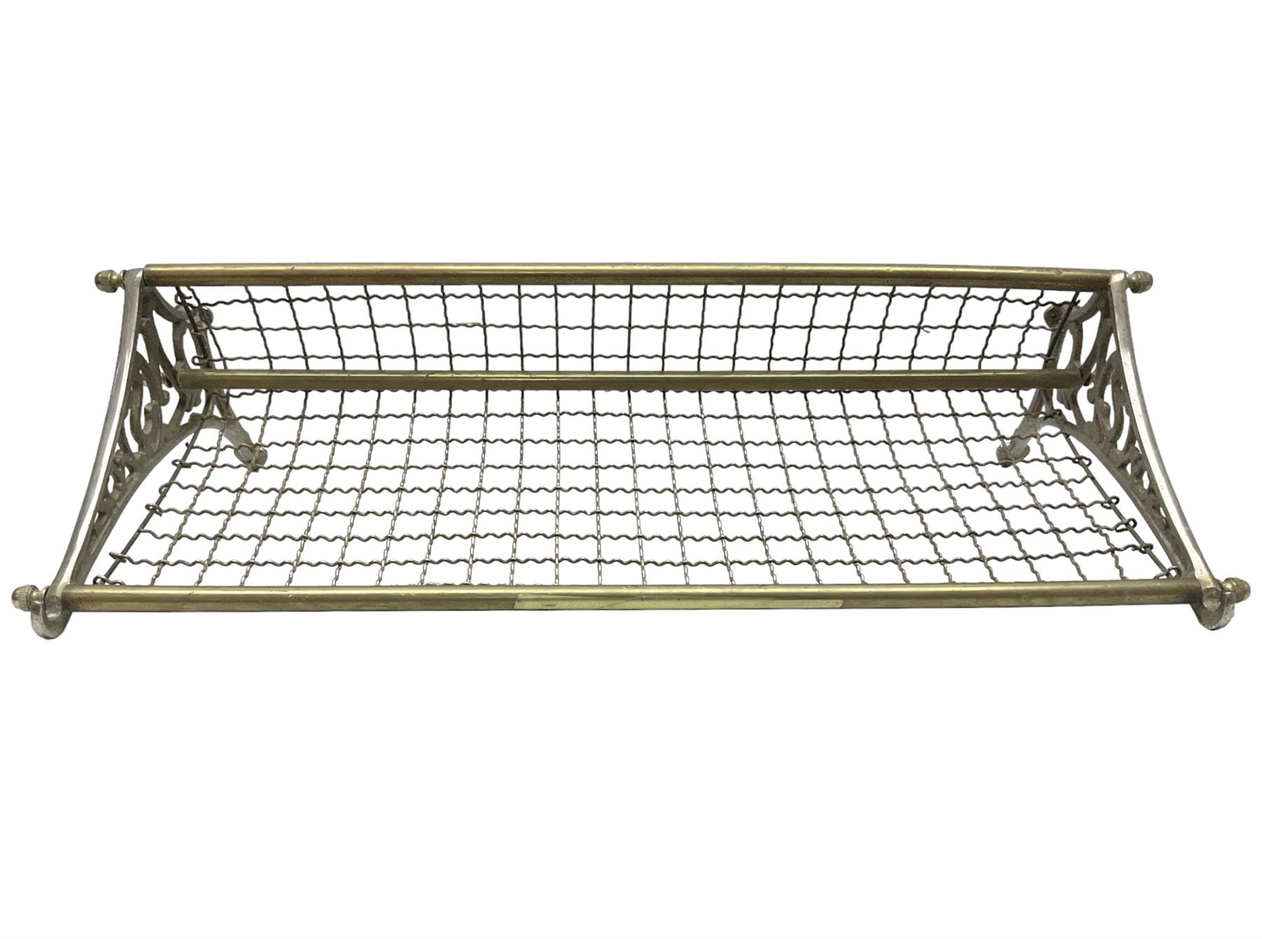 Railway interest - carriage compartment style wall mounting brass and mesh luggage rack