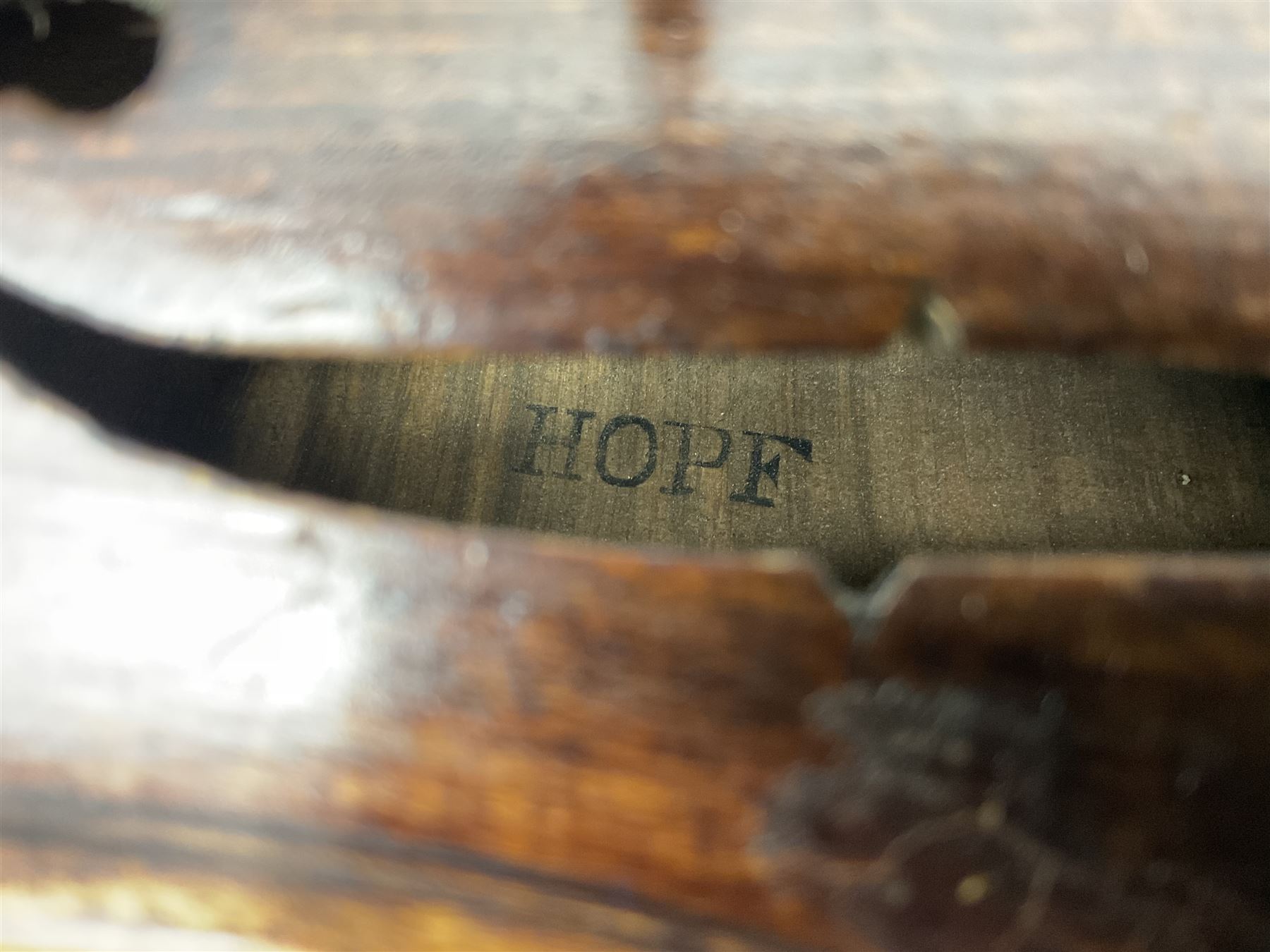 German Hopf violin c1900 with 35.5cm two-piece maple back impressed HOPF - Image 13 of 17