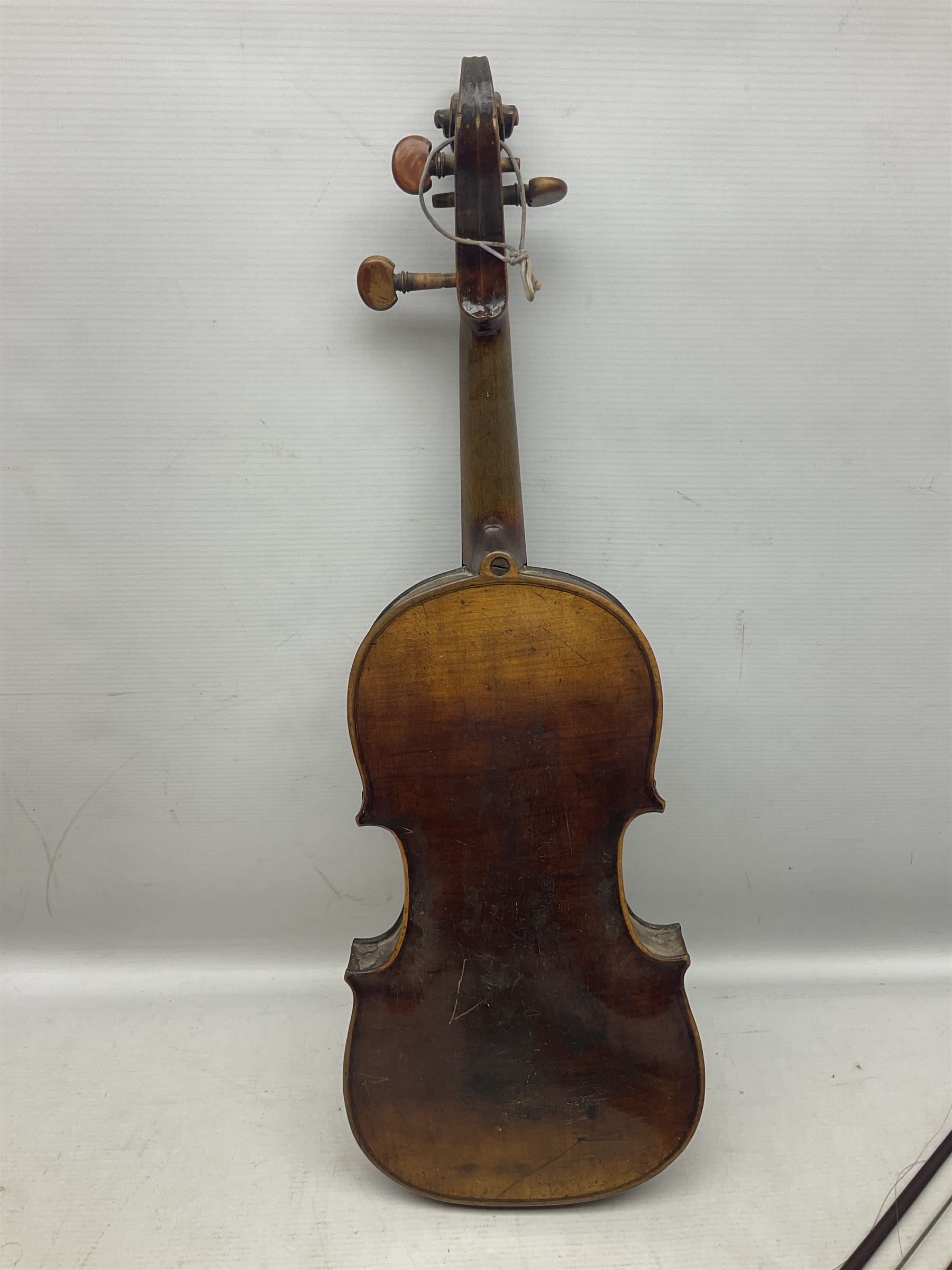 Incomplete amateur made violin c1880 for restoration and completion with 36.5cm one-piece maple back - Image 12 of 12