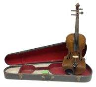 Late 19th century Saxony violin with 36cm one-piece maple back and ribs and spruce top; bears label