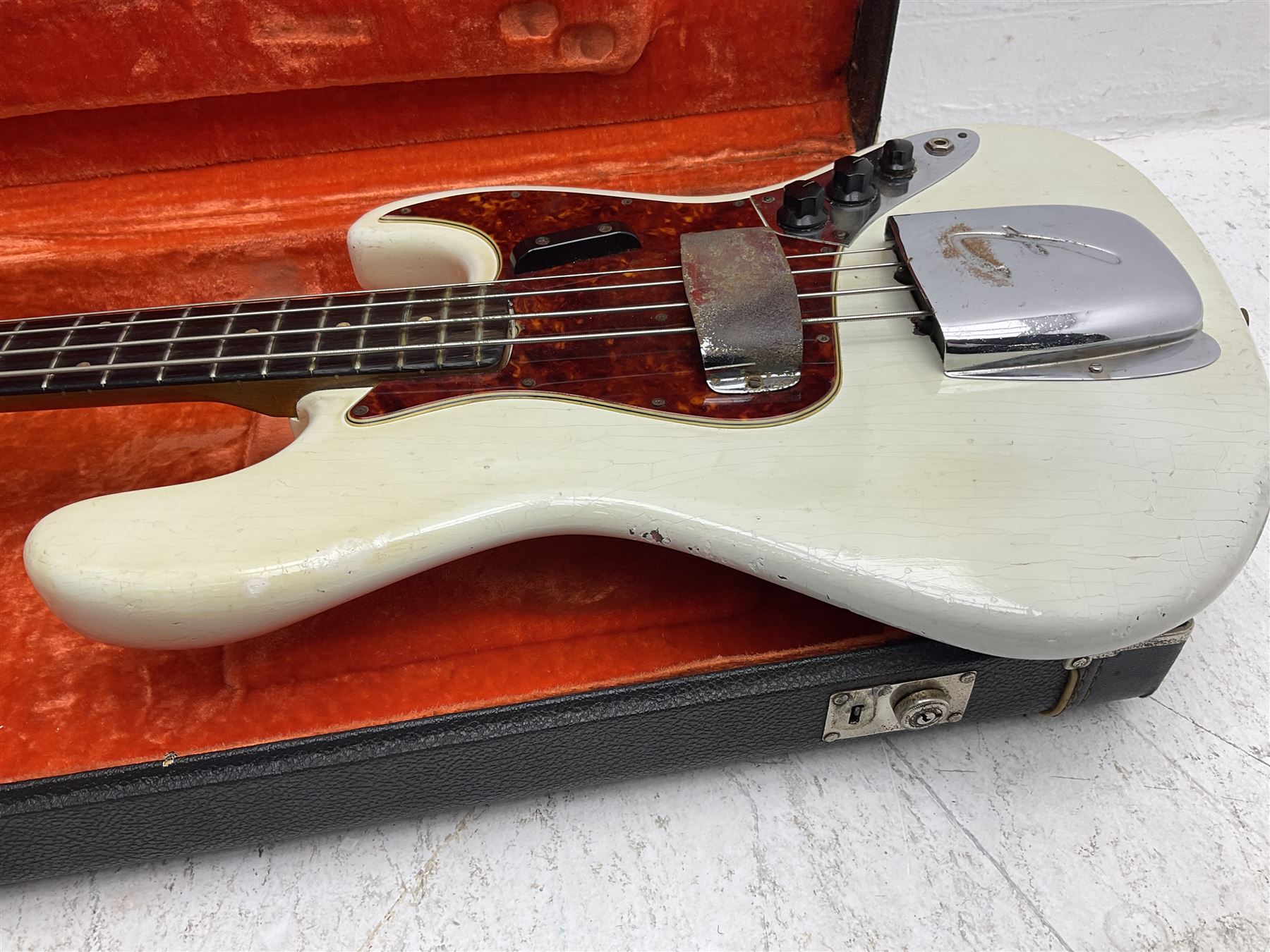 1963 Fender Jazz three-knob bass guitar; impressed with date code 7AUG63A on end of neck and serial - Image 18 of 22