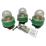Railway Interest - three 1950s Barkley Diesel Shunter lights with green painted metal bodies and dom
