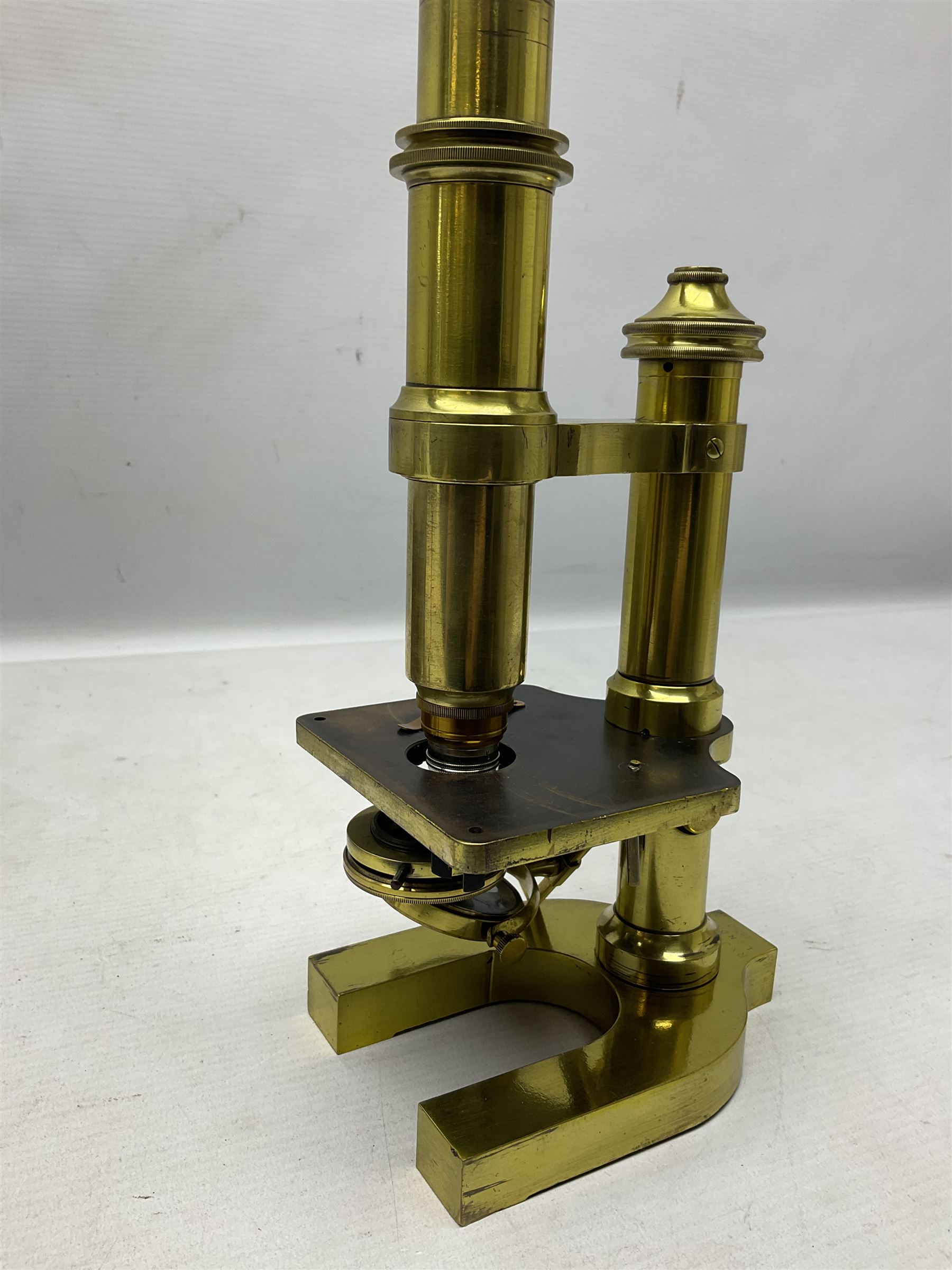 19th century brass monocular microscope by R. & J. Beck London No.18760 with hinged column and pitch - Image 6 of 12