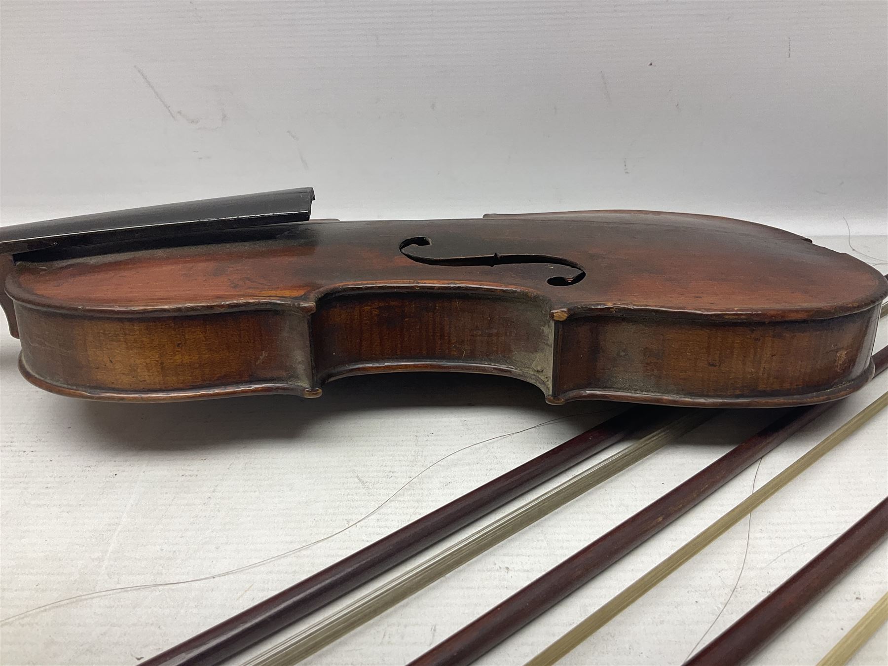 Incomplete amateur made violin c1880 for restoration and completion with 36.5cm one-piece maple back - Image 6 of 12