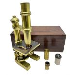 19th century brass monocular microscope by R. & J. Beck London No.18760 with hinged column and pitch